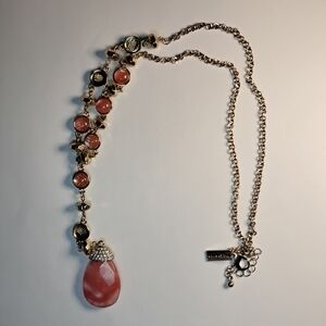 The Limited Rose Pink/Coral Teardrop & Rhinestone Necklace (Goldtone)